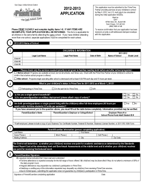 San Diego Unified School District PrimeTime Extended Day Program Application