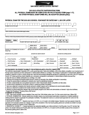 2012-2013 Athletic Participation Form