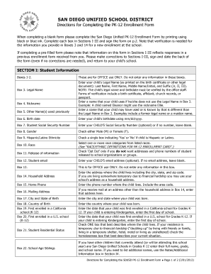 San Diego Unified PK-12 Enrollment Form