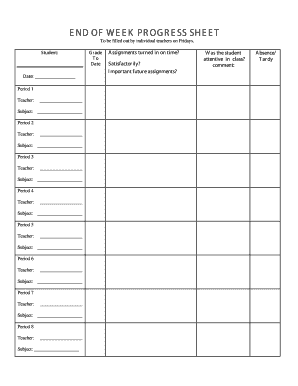 End of Week Progress Sheet