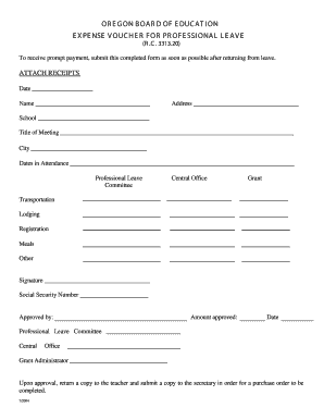 Oregon Board of Education Expense Voucher for Professional Leave