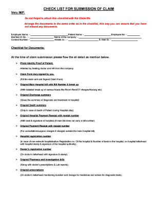 Health Insurance Claim Checklist