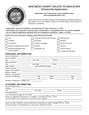 San Diego County Salute to Education Scholarship Application