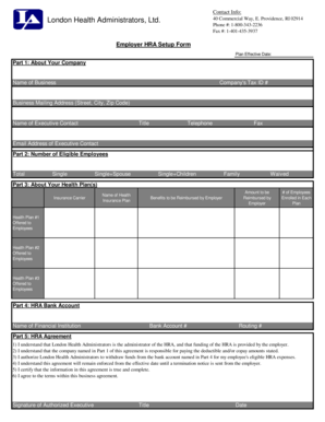 Employer HRA Setup Form