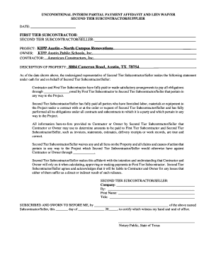 Unconditional Interim Partial Payment Affidavit and Lien Waiver