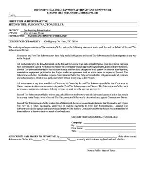 Unconditional Final Payment Affidavit and Lien Waiver
