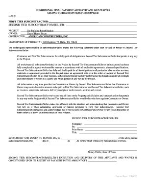 Conditional Final Payment Affidavit and Lien Waiver