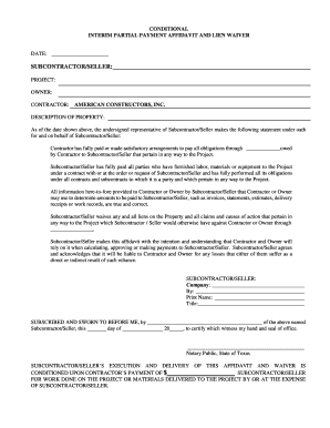 Interim Partial Payment Affidavit and Lien Waiver