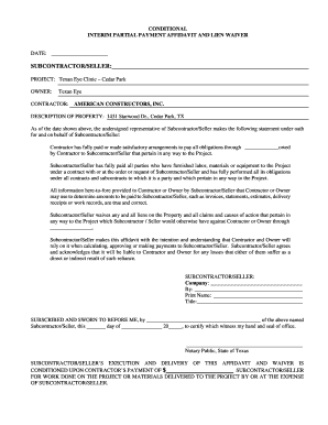 Conditional Interim Payment Affidavit and Lien Waiver