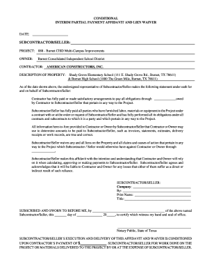Conditional Interim Payment Affidavit and Lien Waiver