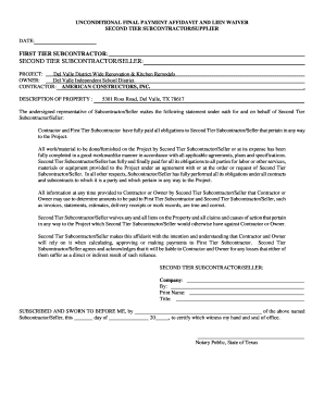Unconditional Final Payment Affidavit and Lien Waiver