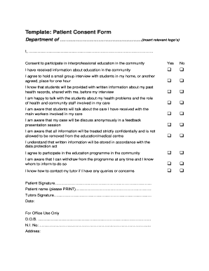 Patient Consent Form for Interprofessional Education