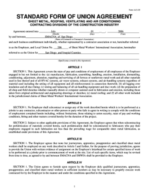 Standard Form of Union Agreement