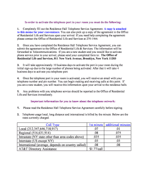 Residence Hall Telephone Service Agreement