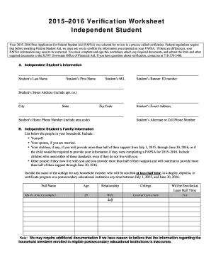 2015–2016 Verification Worksheet