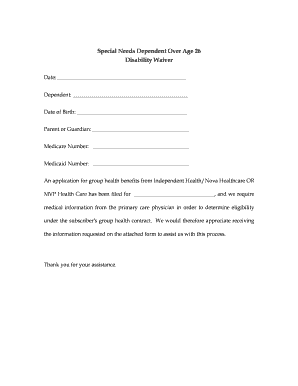 Special Needs Dependent Disability Waiver