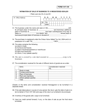 VAT-109 Intimation of Sale of Business