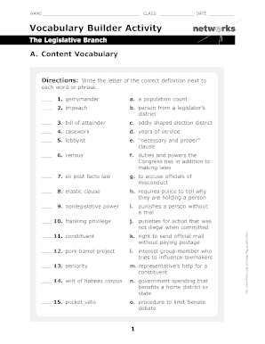 vocabulary builder activity the legislative branch answer key