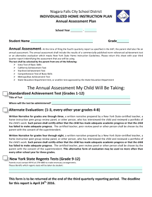 New York Individualized Home Instruction Plan