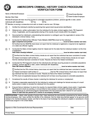 AmeriCorps Criminal History Check Verification Form