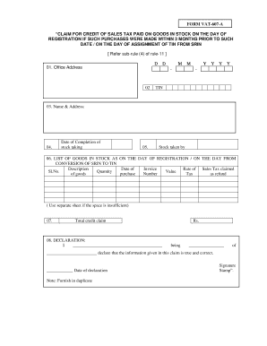 VAT-607-A Sales Tax Credit Claim Form