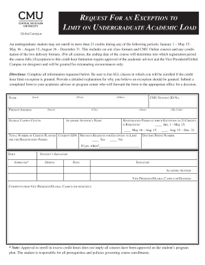 Request for Exception to Undergraduate Academic Load