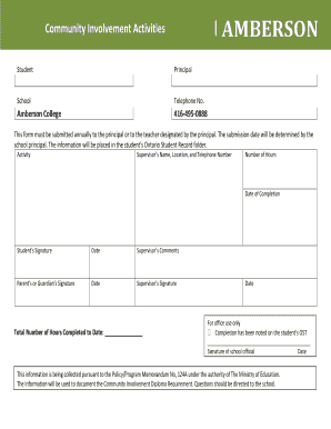 Community Involvement Activities Form