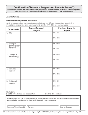 Continuation Research Progression Projects Form
