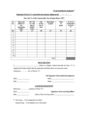 Form C Sales Tax Declaration