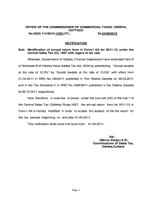Odisha Annual Return Form IAA for Central Sales Tax