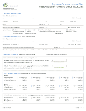 Engineers Canada Term Life Group Insurance Application