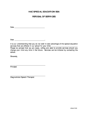 Special Education Service Refusal Letter