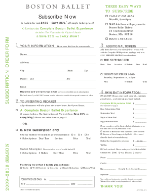 Boston Ballet Subscription Order Form