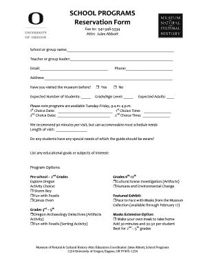 School Program Reservation Form