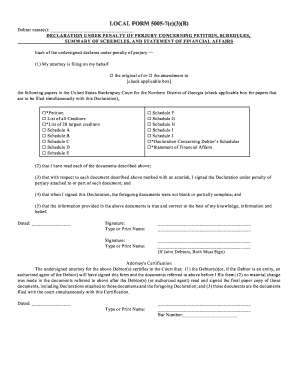 Bankruptcy Declaration Under Penalty of Perjury