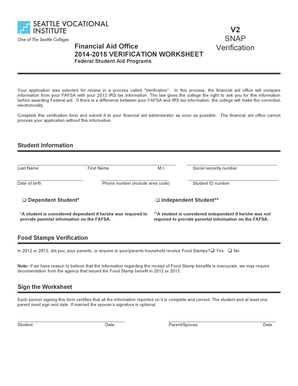 2014-2015 Verification Worksheet