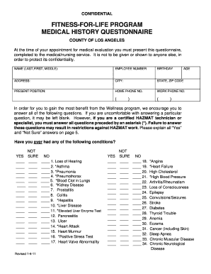 Los Angeles County Fitness-for-Life Medical History Questionnaire