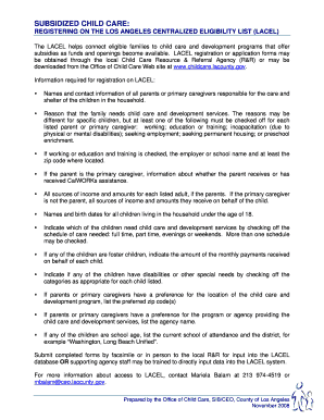 Los Angeles Subsidized Child Care Registration Form