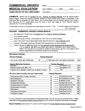 Commercial Driver's Medical Evaluation Form