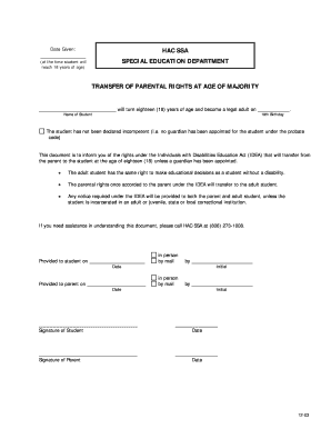 Transfer of Parental Rights at Age of Majority