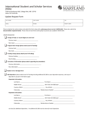 Update Request Form for I-20/DS-2019
