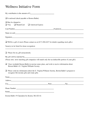Boston Ballet Wellness Initiative Donation Form