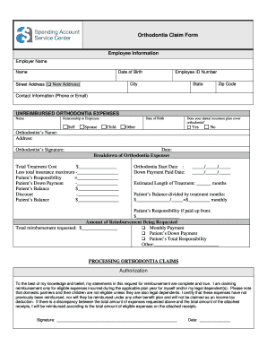 Orthodontia Claim Form