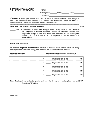 Return to Work Medical Form