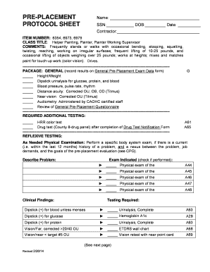 Pre-Placement Protocol Sheet