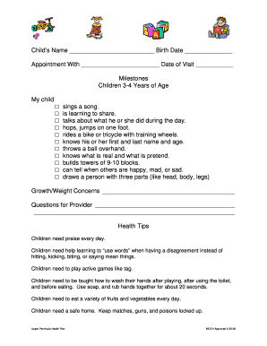 Child Development Milestones Form