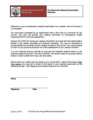Pre-Placement Medical Examination Form