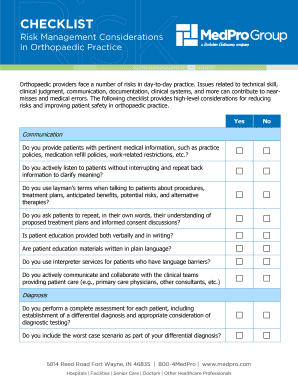 Checklist: Risk Management Considerations in Orthopaedic Practice