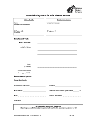 Commissioning Report for Solar Thermal Systems