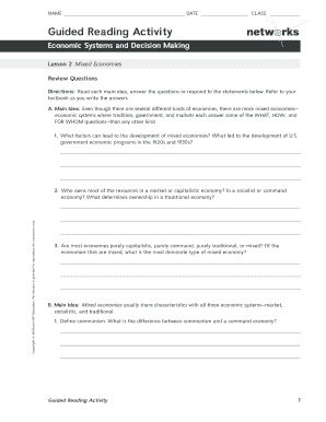 Economic Systems Guided Reading Activity